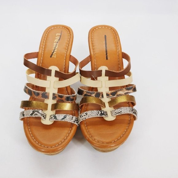 Lane Bryant Womens Strappy Wedge Cork Midsole High Heel‎ Slide Sandals Multi 8W - Picture 3 of 10